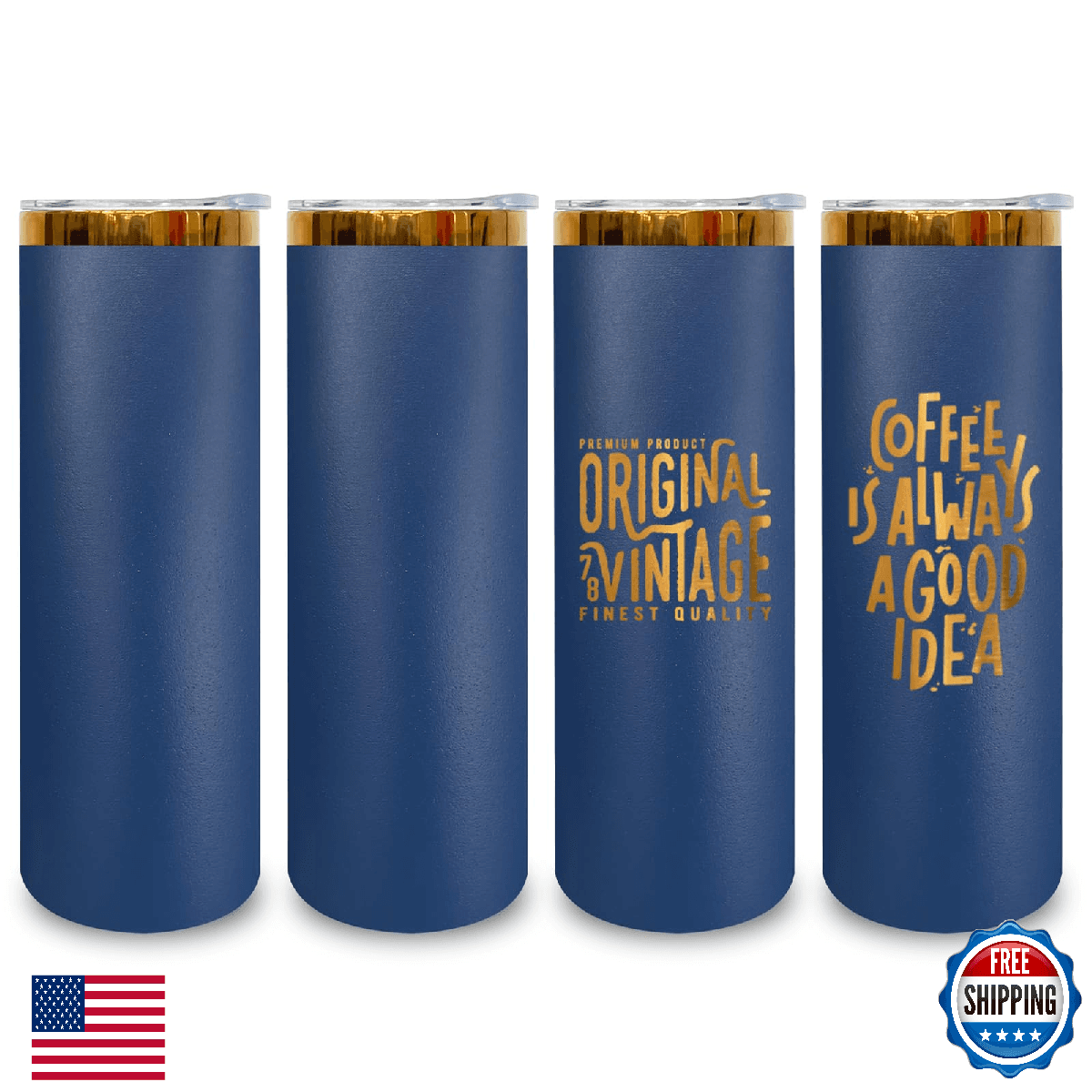 FunTrans 20 oz Stainless Steel Tumblers Powder Coated Coffee Mug 4 Pack Navy - Image 1
