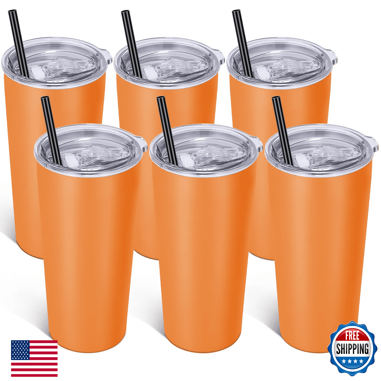 VEGOND 20oz Stainless Steel Tumbler Travel Coffee Mug Orange 6 Pack Vacuum Insul - Image 1