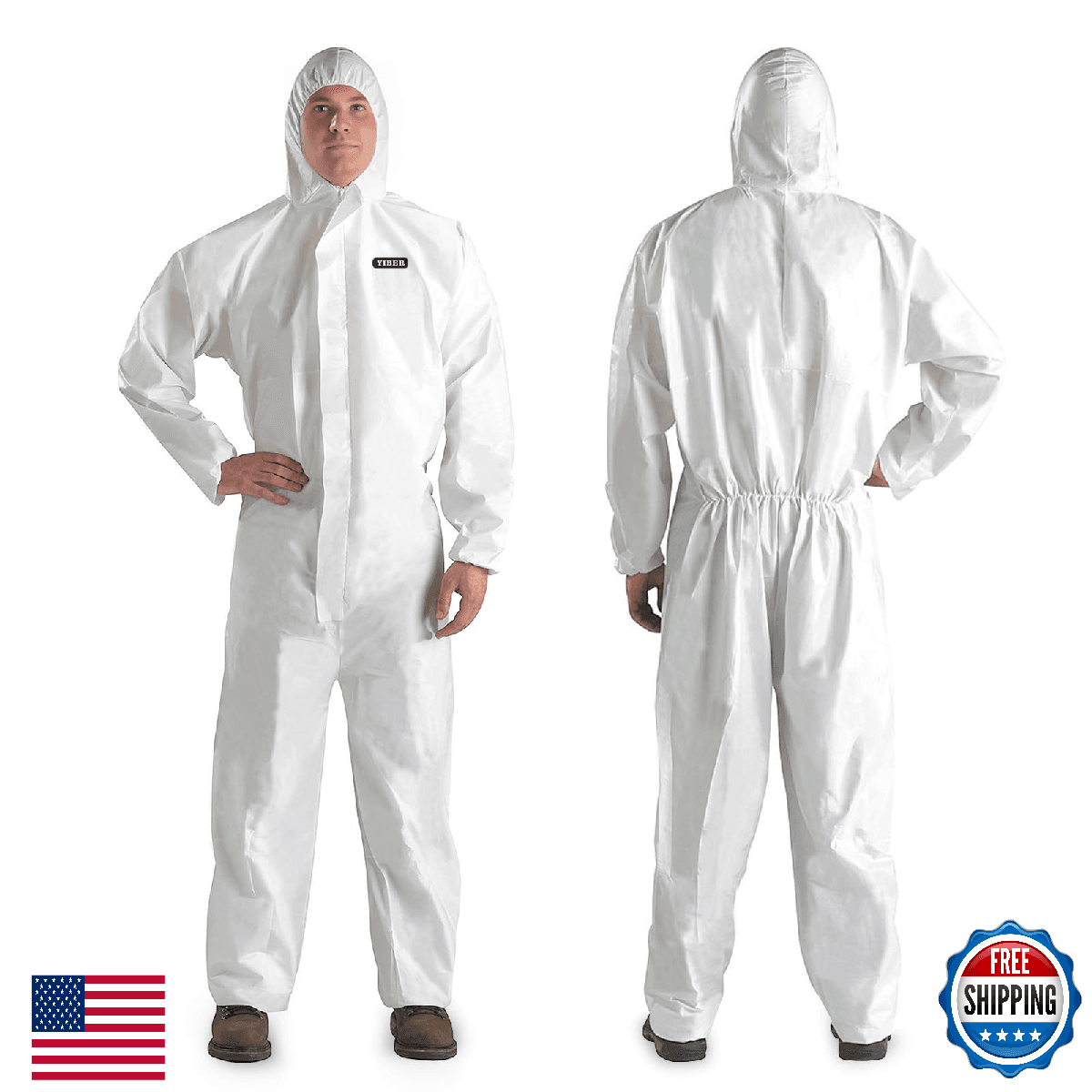 YIBER Hazmat Suit Disposable Coverall Heavy Duty Full Body Paint Coverall 7 Size - Image 1