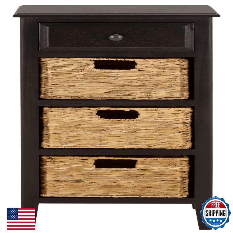 Safavieh Home Collection Michaela Black 4-Drawer Storage Unit Natural Rattan - Image 1