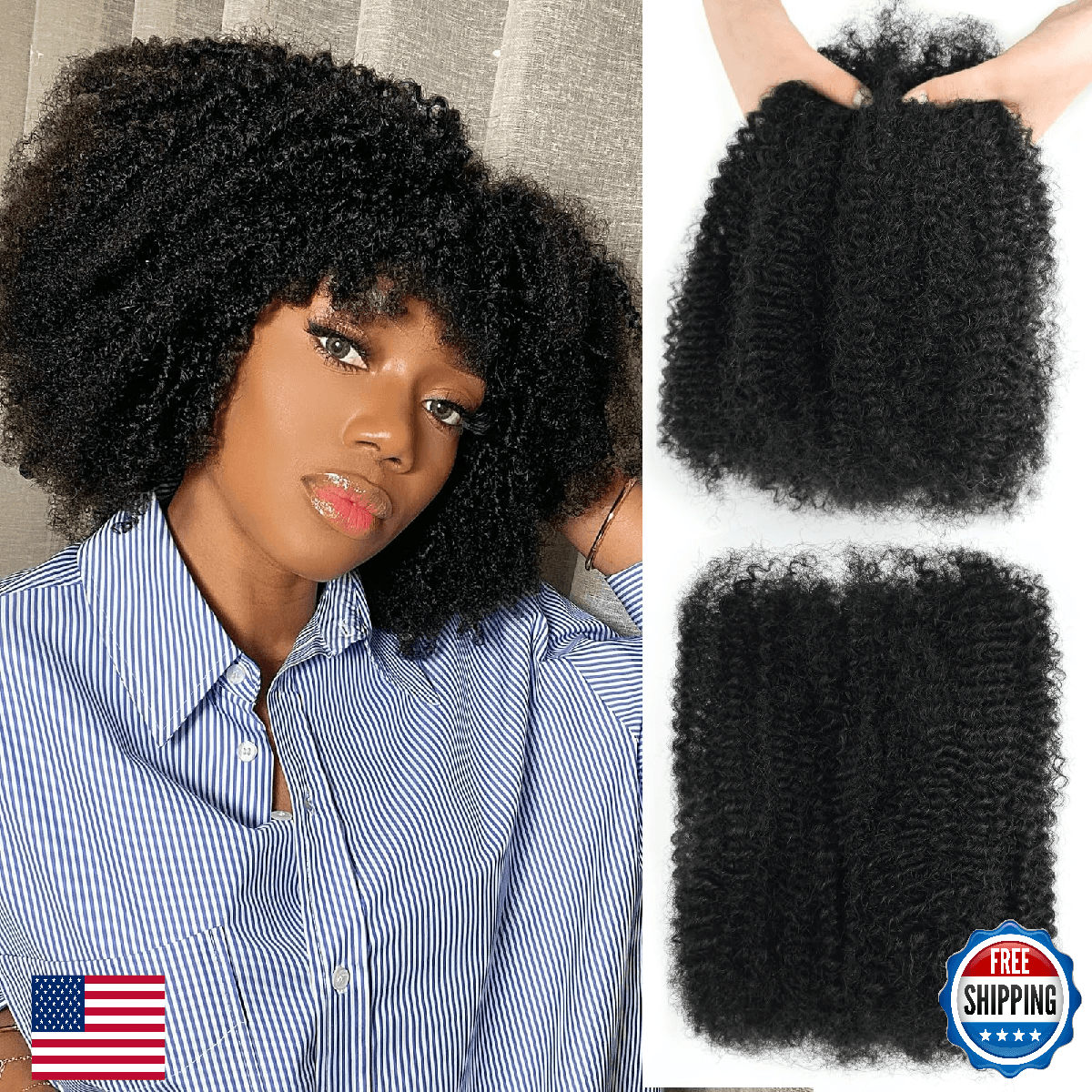 14 Inch Afro Kinkys Bulk Human Hair Natural Black Afro Kinky-Curly Human Hair Bu - Image 1