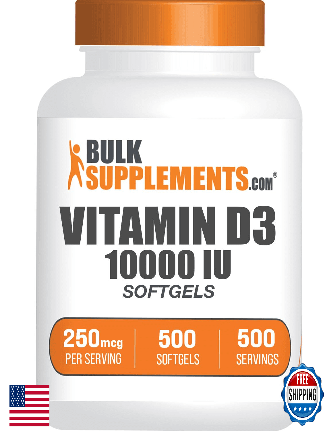 BulkSupplements Vitamin D3 10000IU Softgels 500 Count 250mcg Supplement - Image 1