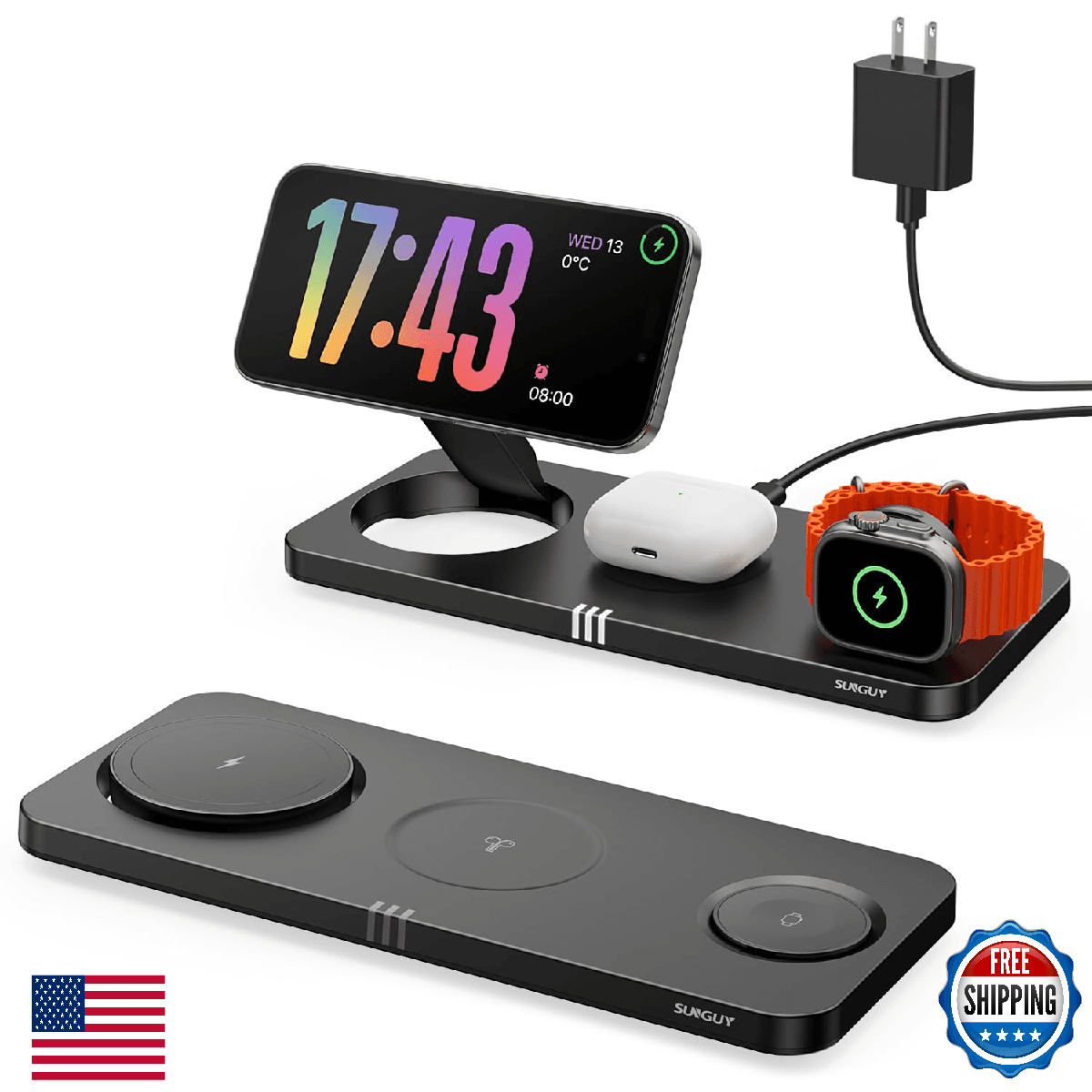 3-in-1 Wireless Charging Station Apple Watch iPhone AirPods 15W Fast Magnetic Fo - Image 1