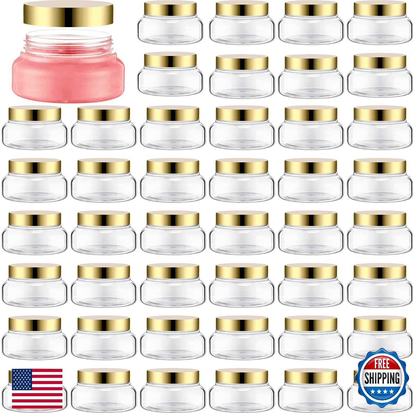 Mumufy 48Pcs Clear Plastic Jars 5oz Refillable Cosmetic Containers Lids Lotions - Image 1