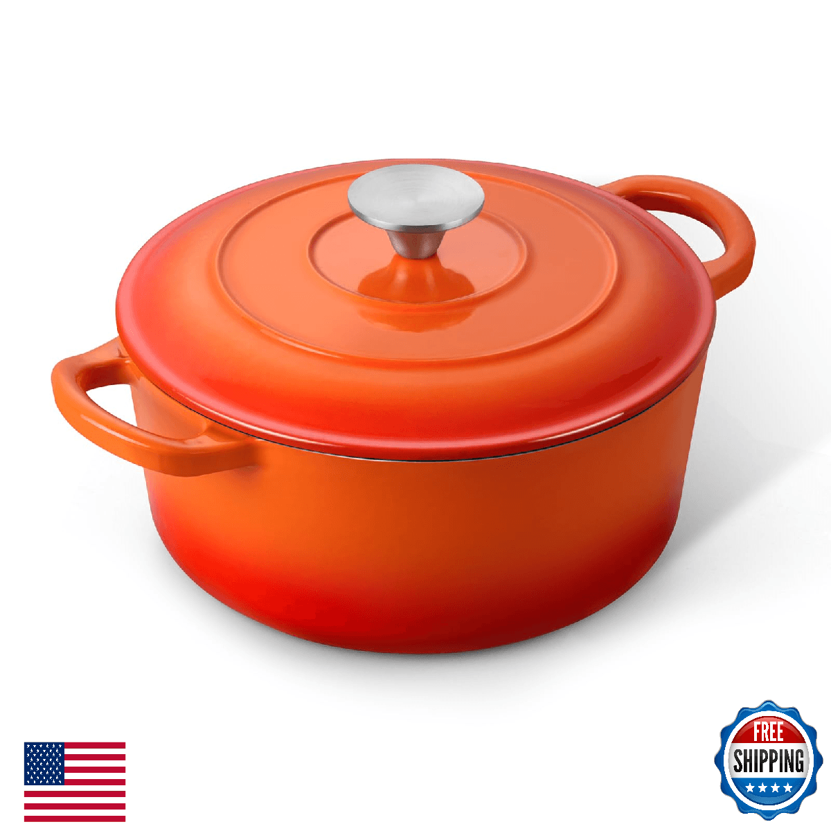 E-far 3 Qt Enameled Cast Iron Dutch Oven with Lid, Small Round Nonstick Dutch Ov - Image 1
