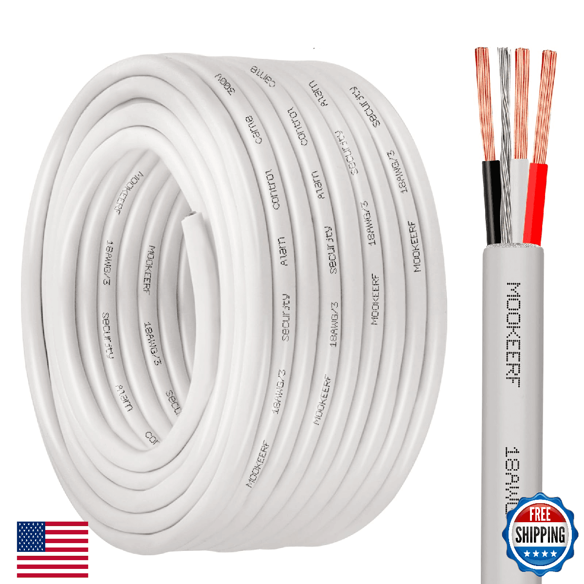 MOOKEERF 18/3 Shielded Wire 18 AWG 3 Conductor Stranded Shielded Plenum Cable 50 - Image 1