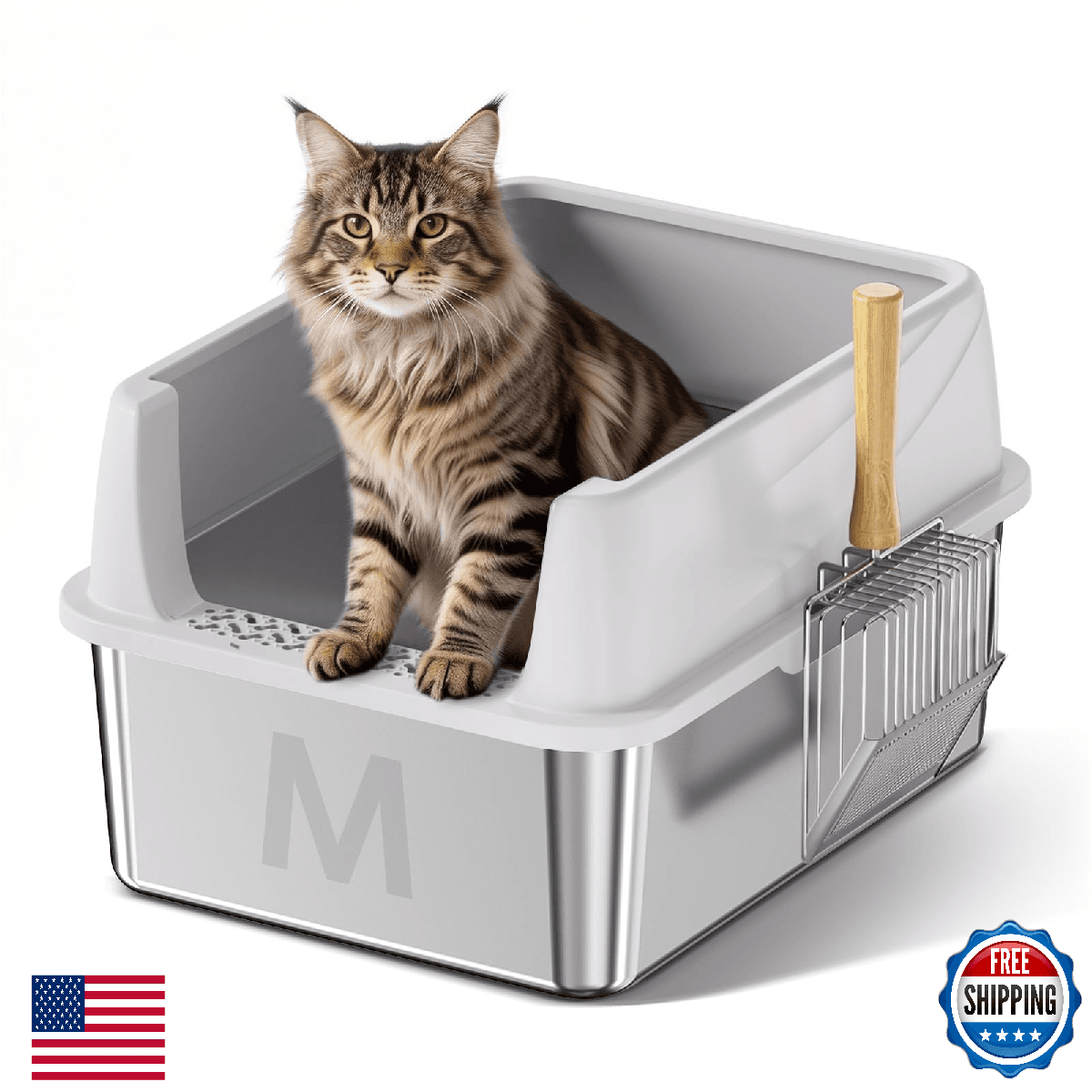 Stainless Steel Litter Box with Lid: Metal Cat Litter Box for Small Cats with Sc - Image 1