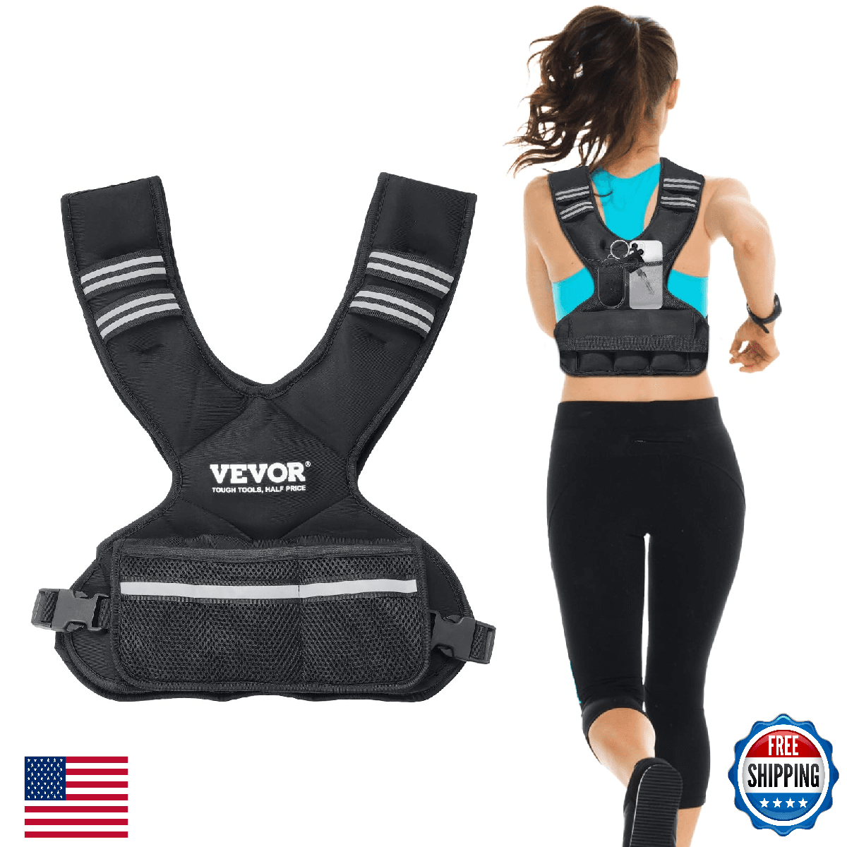 VEVOR Adjustable Weighted Vest, 11-20lb Weight Vest with 6 Ironsand Weights and - Image 1