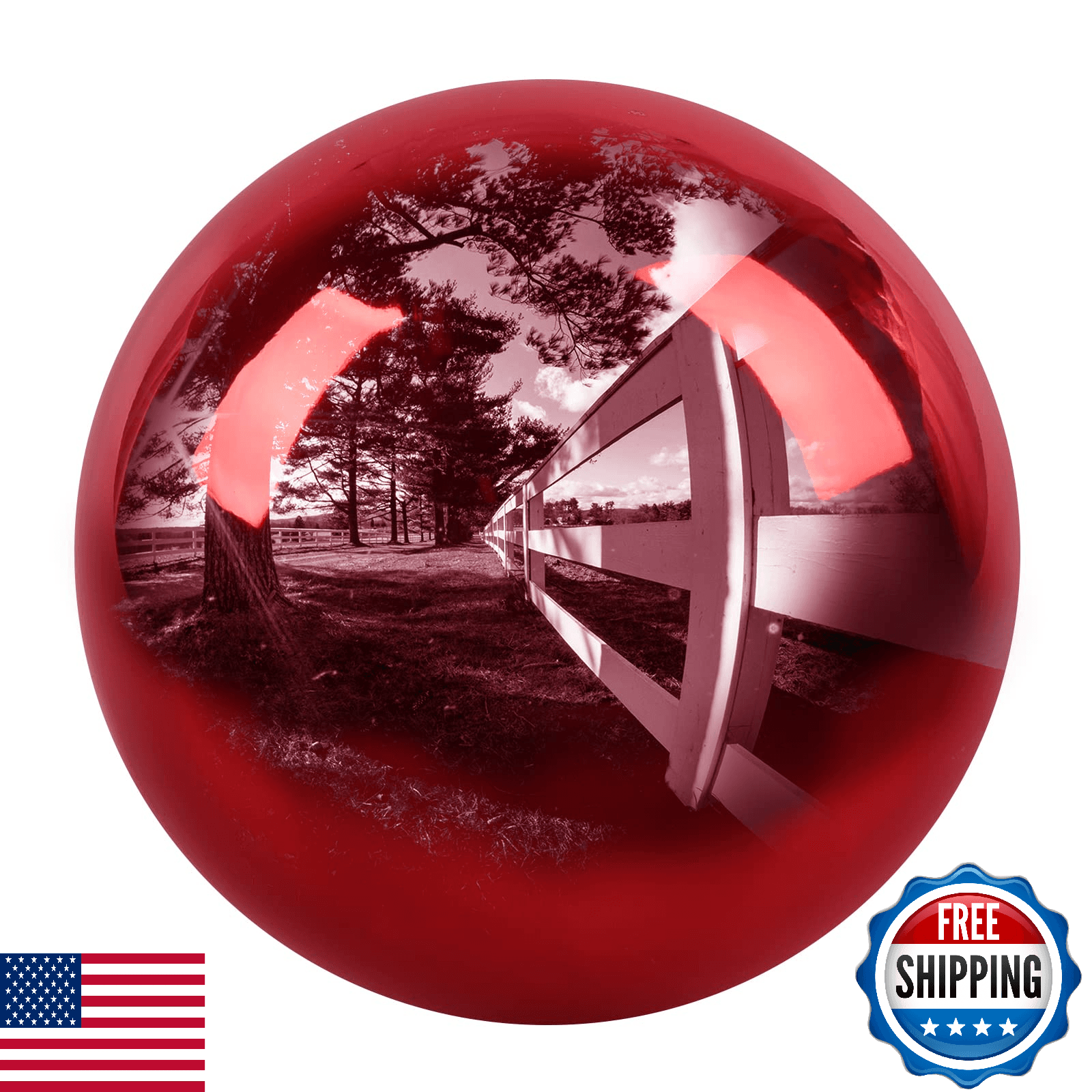 12" Stainless Steel Gazing Ball, E-Buying Red Mirror Polished Hollow Seamless - Image 1