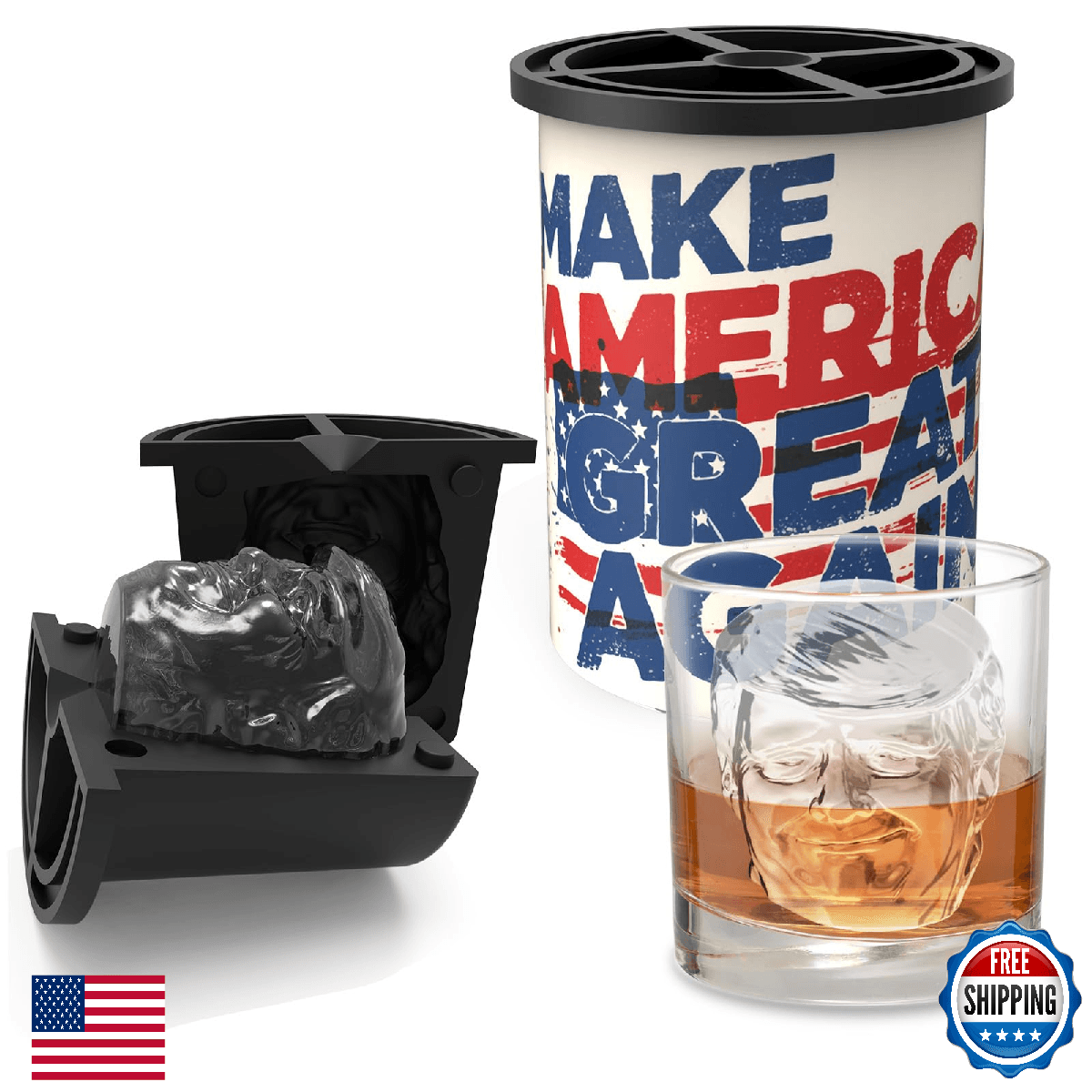Clear Ice Cube Maker - Make America Great Again - Funny Stainless Steel Whiskey - Image 1