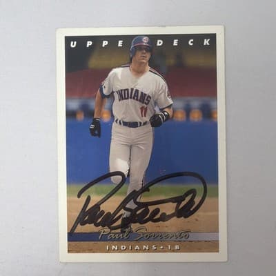 1993 Upper Deck #196 Paul Sorrento Cleveland Indians Baseball Card w/signature - Image 1
