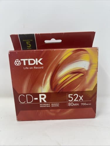 TDK CD-R 52X Recordable 80Min 700MB/MO 5 Pack New Sealed (A16) - Image 1