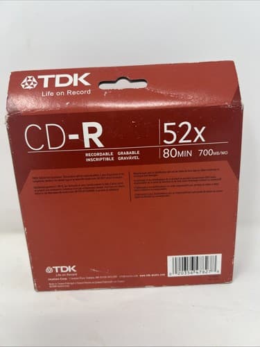 TDK CD-R 52X Recordable 80Min 700MB/MO 5 Pack New Sealed (A16) - Thumbnail 2