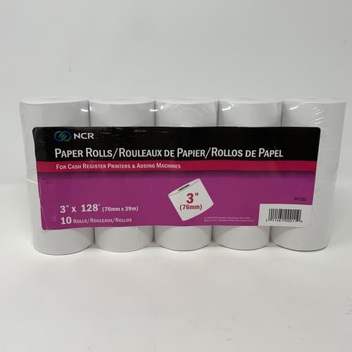 NCR 10 Rolls 3 " (76mm) x 128' (39m) Cash Register Paper USA #997032 - Image 1