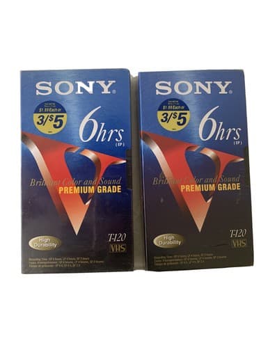 🔥2 Sealed Blank Sony 6 Hour VHS Tapes T-120 Brand New🔥A9