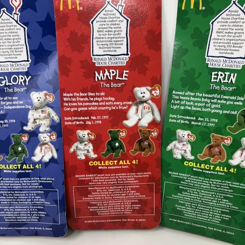 Ty McDonalds Teenie Beanie 1999 Britannia, Glory, Maple, And Erin The Bears - Thumbnail 11