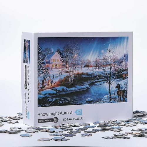 Hao Xiang 1000 Piece Puzzle for Adults Kids – Jigsaw Puzzle Snow Night Aurora - Image 1