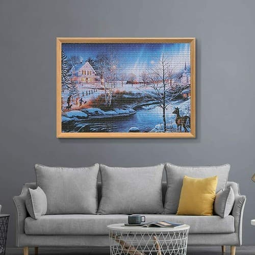 Hao Xiang 1000 Piece Puzzle for Adults Kids – Jigsaw Puzzle Snow Night Aurora - Thumbnail 4