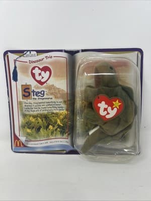 TY STEG The Stegosaurus 1994 Mc Donalds Beanie Baby RARE RETIRED DINOSAUR TRIO