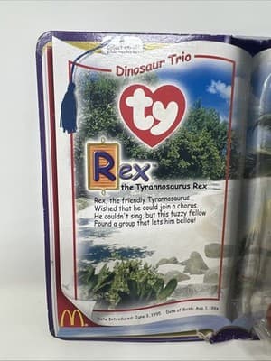 TY Teenie Beanie Babies *McDonalds Happy Meal Toy~ 'Rex' The Tyrannosaurus w/Tag - Thumbnail 2