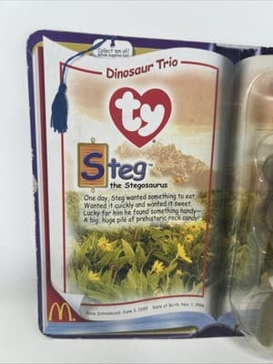 TY STEG The Stegosaurus 1994 Mc Donalds Beanie Baby RARE RETIRED DINOSAUR TRIO - Thumbnail 2