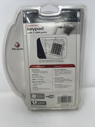 TARGUS Numeric Keypad 2 USB ports 19 Full Size Keys 10 Key Data Entry Win PC NIB - Thumbnail 2