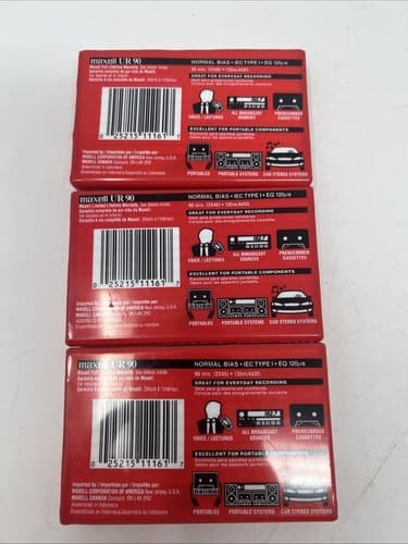 3 Pack Maxell UR90 90 Minutes Blank Audio Media Recording Cassette Tapes - NEW - Thumbnail 2