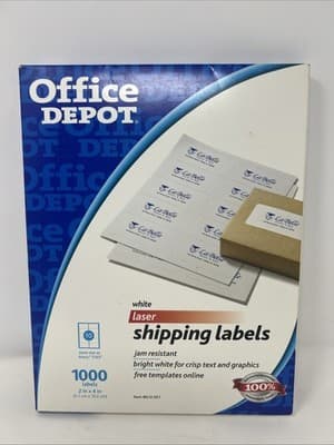 Office Depot 1000 Blank Printable Shipping Labels, White laser 2X4 #612-051 - Image 1