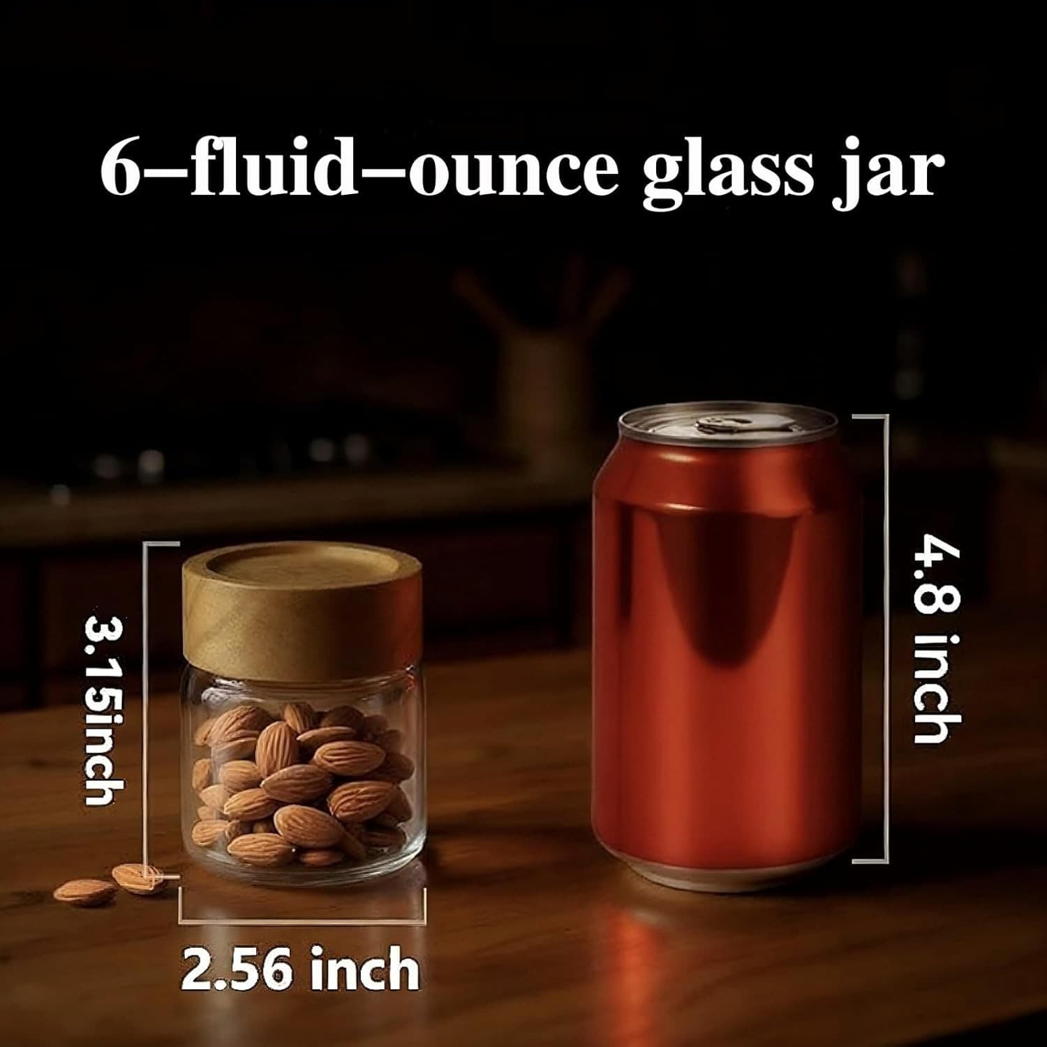 6-Pack 6 fl oz Airtight Food Sealed Jars with Acacia Wood Lids - Glass Meal Prep - Thumbnail 3