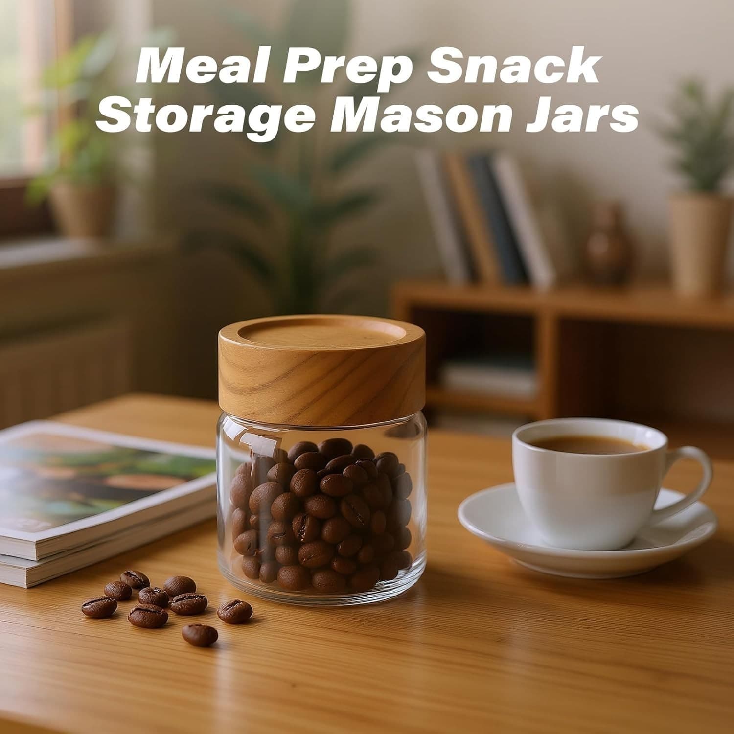 6-Pack 6 fl oz Airtight Food Sealed Jars with Acacia Wood Lids - Glass Meal Prep - Thumbnail 6