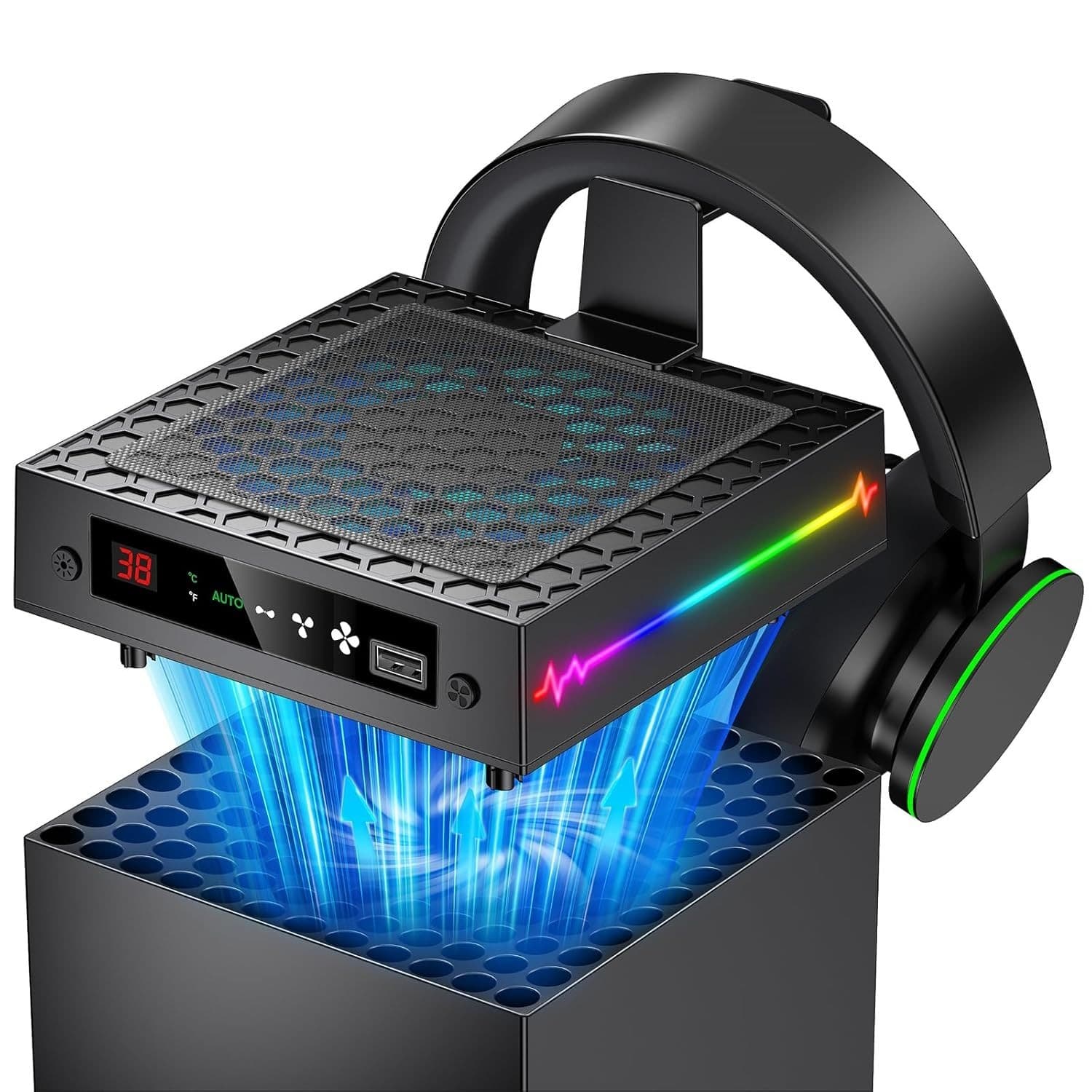 [LED Display] Auto Cooling Fan for Xbox Series X with 9 RGB Light, Cooling Syste