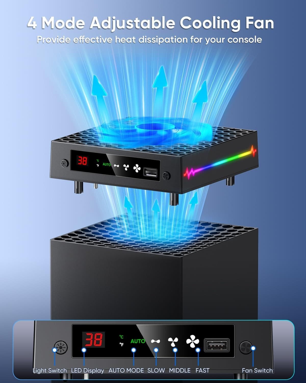 [LED Display] Auto Cooling Fan for Xbox Series X with 9 RGB Light, Cooling Syste - Thumbnail 3