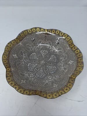 Stunning Turkish Decorative Bowl Gold Silver Colored Glass