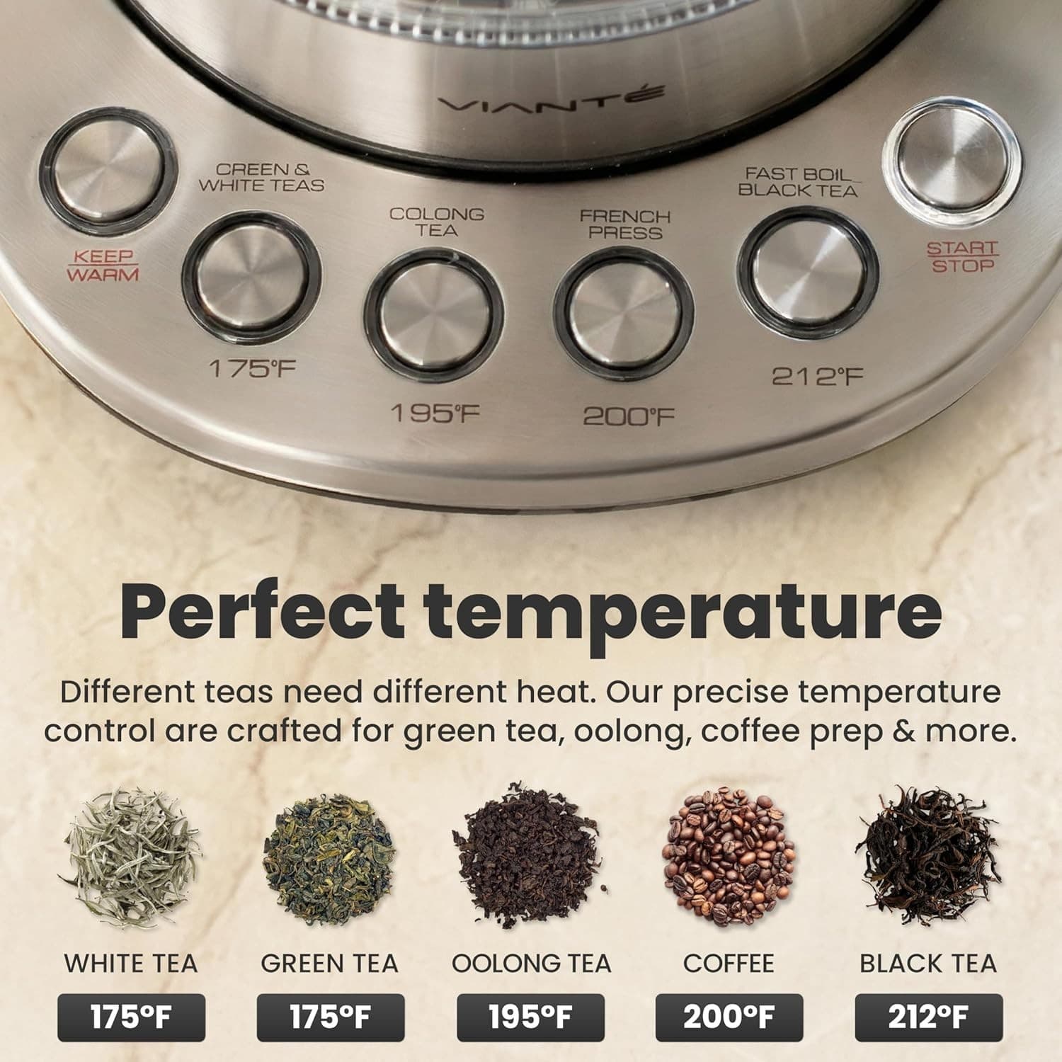 Vianté Electric Tea Kettle With Infuser for Loose Leaf, No Plastic In Contact Wi - Thumbnail 5
