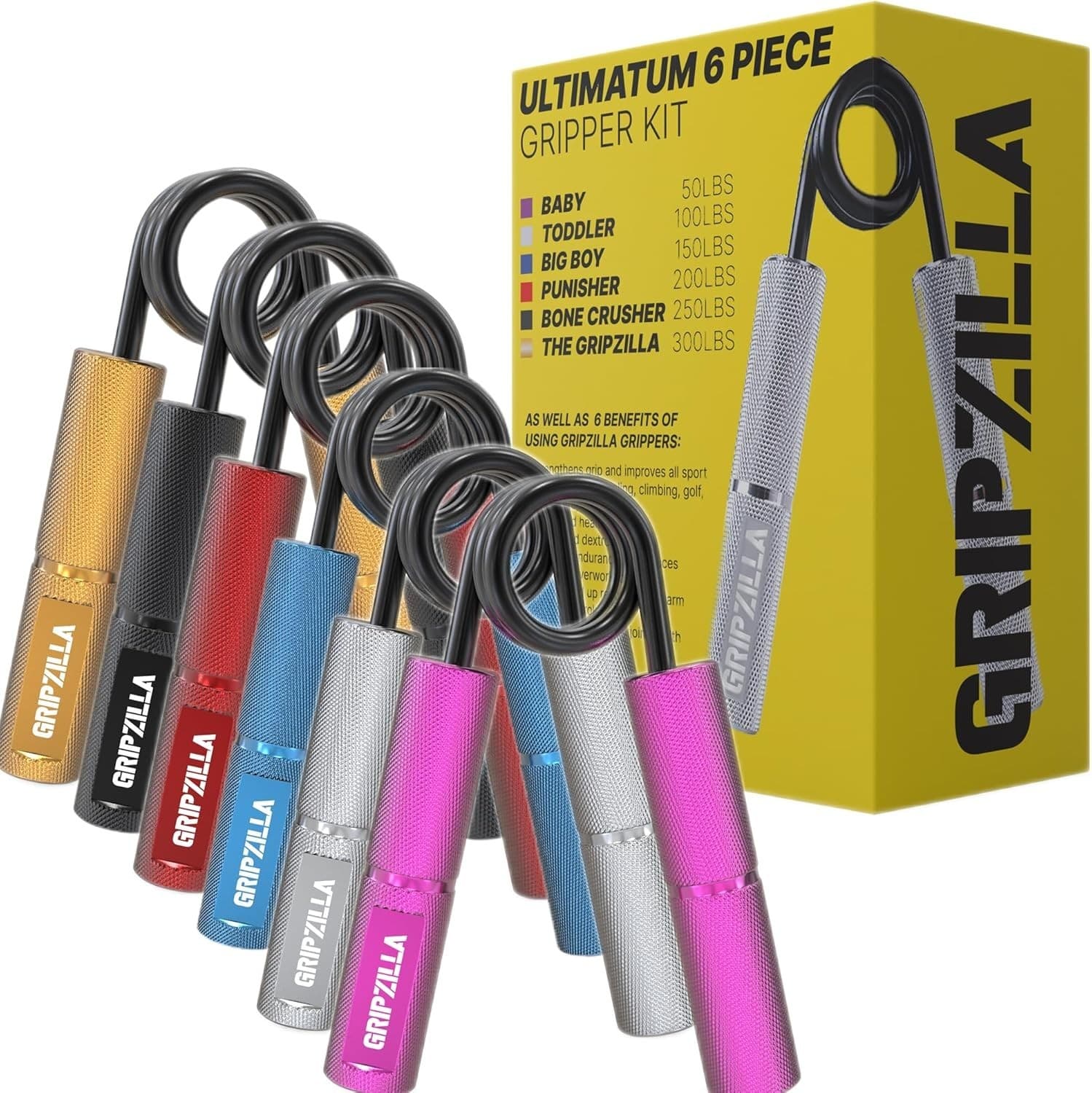 GRIPZILLA Grip Strength Trainer 50-300lb, Hand Gripper Strengthener Workout Kit,