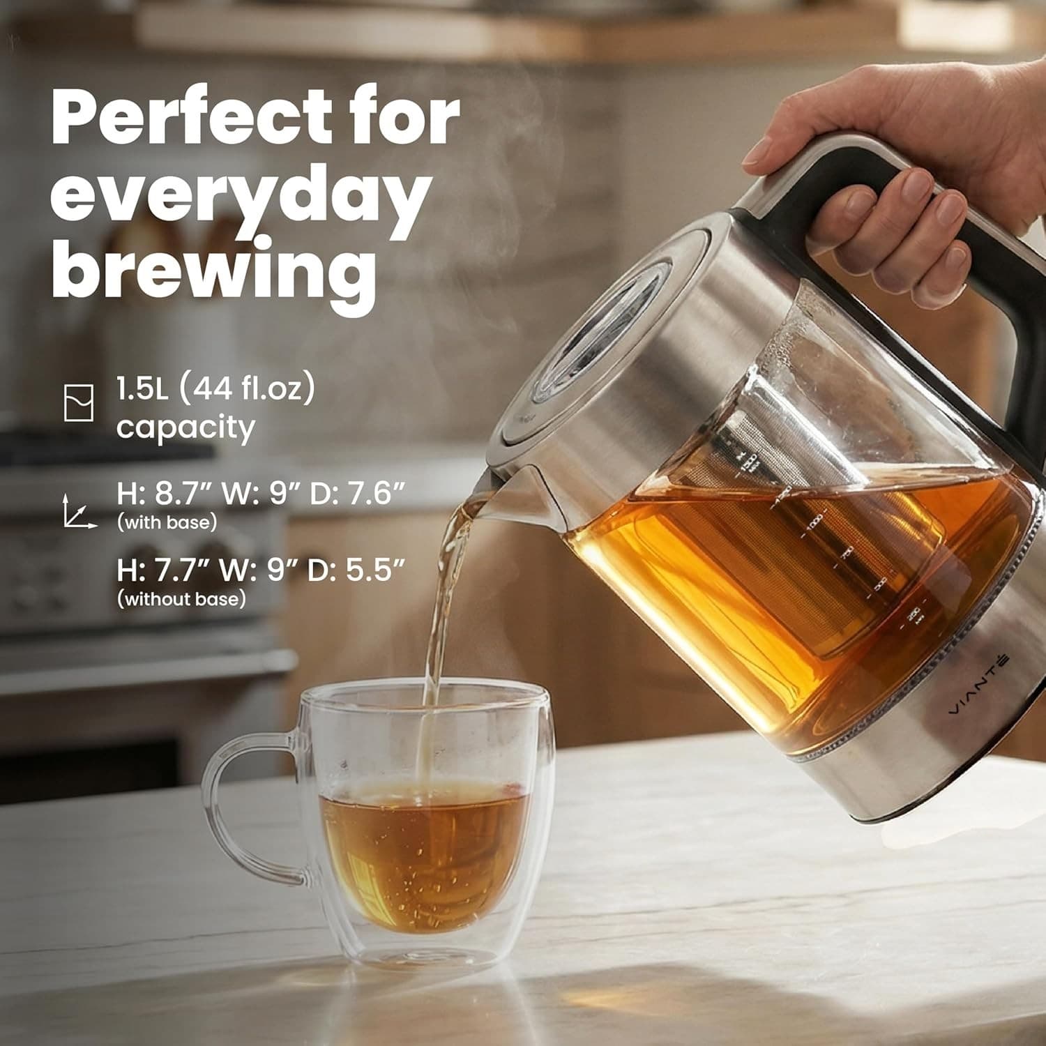 Vianté Electric Tea Kettle With Infuser for Loose Leaf, No Plastic In Contact Wi - Thumbnail 9