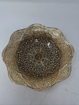 Stunning Turkish Decorative Bowl Gold Inside, Silver outside Colored Glass