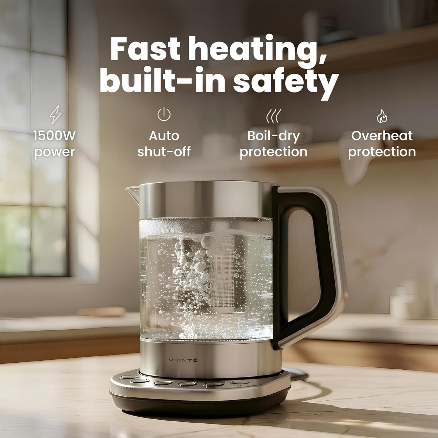 Vianté Electric Tea Kettle With Infuser for Loose Leaf, No Plastic In Contact Wi - Thumbnail 7
