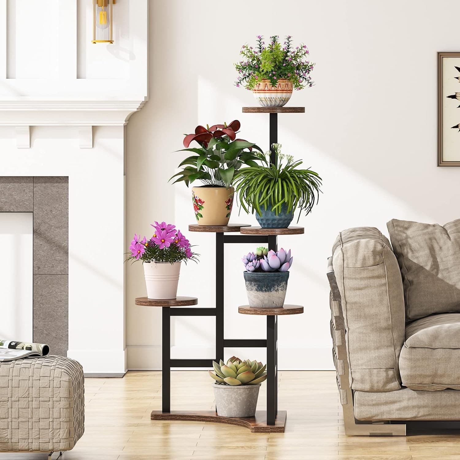 LITTLE TREE 6 Tiered Corner Plant Stand Indoor, Tall Plant Shelf Flower Stand - Thumbnail 6