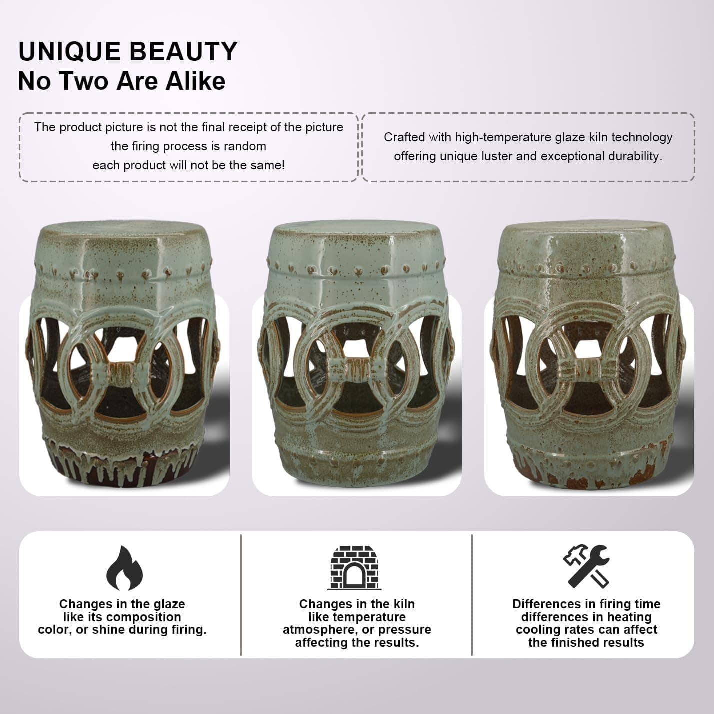Balkene Home 63614 Large Medallion Ceramic Indoor Outdoor Garden Stool Table - Thumbnail 3
