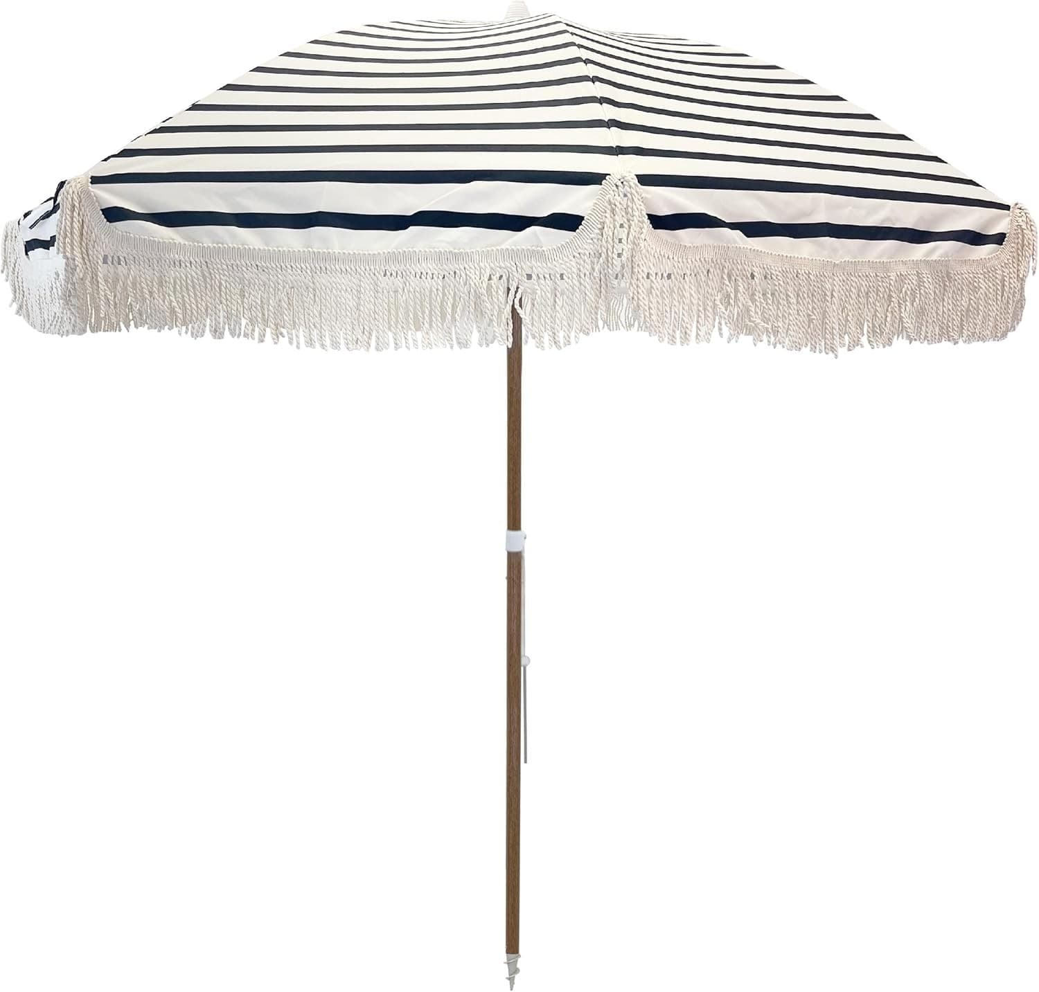 Tassel Beach Umbrella 7 Foot – Designer Umbrella Fringed Tassels – Wood Grain