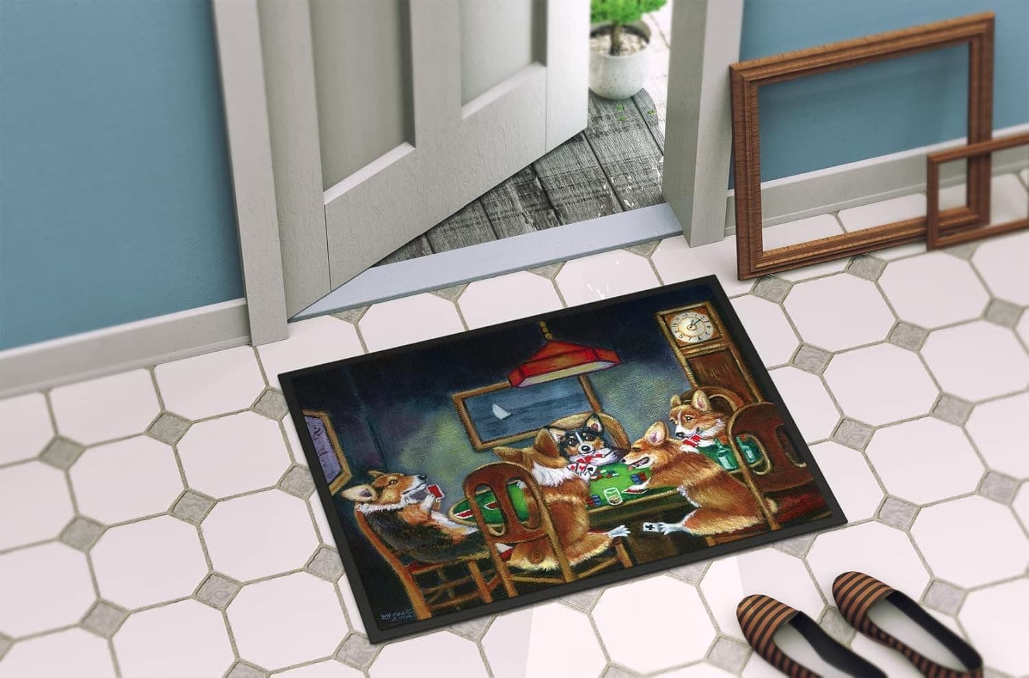Caroline's Treasures 7416MAT Corgi Playing Poker Doormat 18x27 Front Door Mat - Thumbnail 4