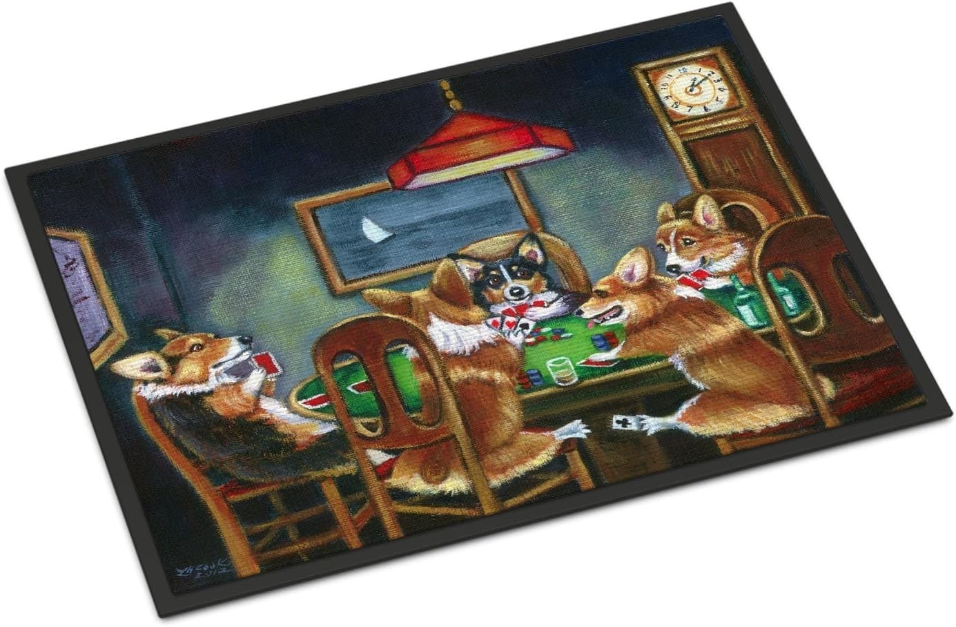 Caroline's Treasures 7416MAT Corgi Playing Poker Doormat 18x27 Front Door Mat