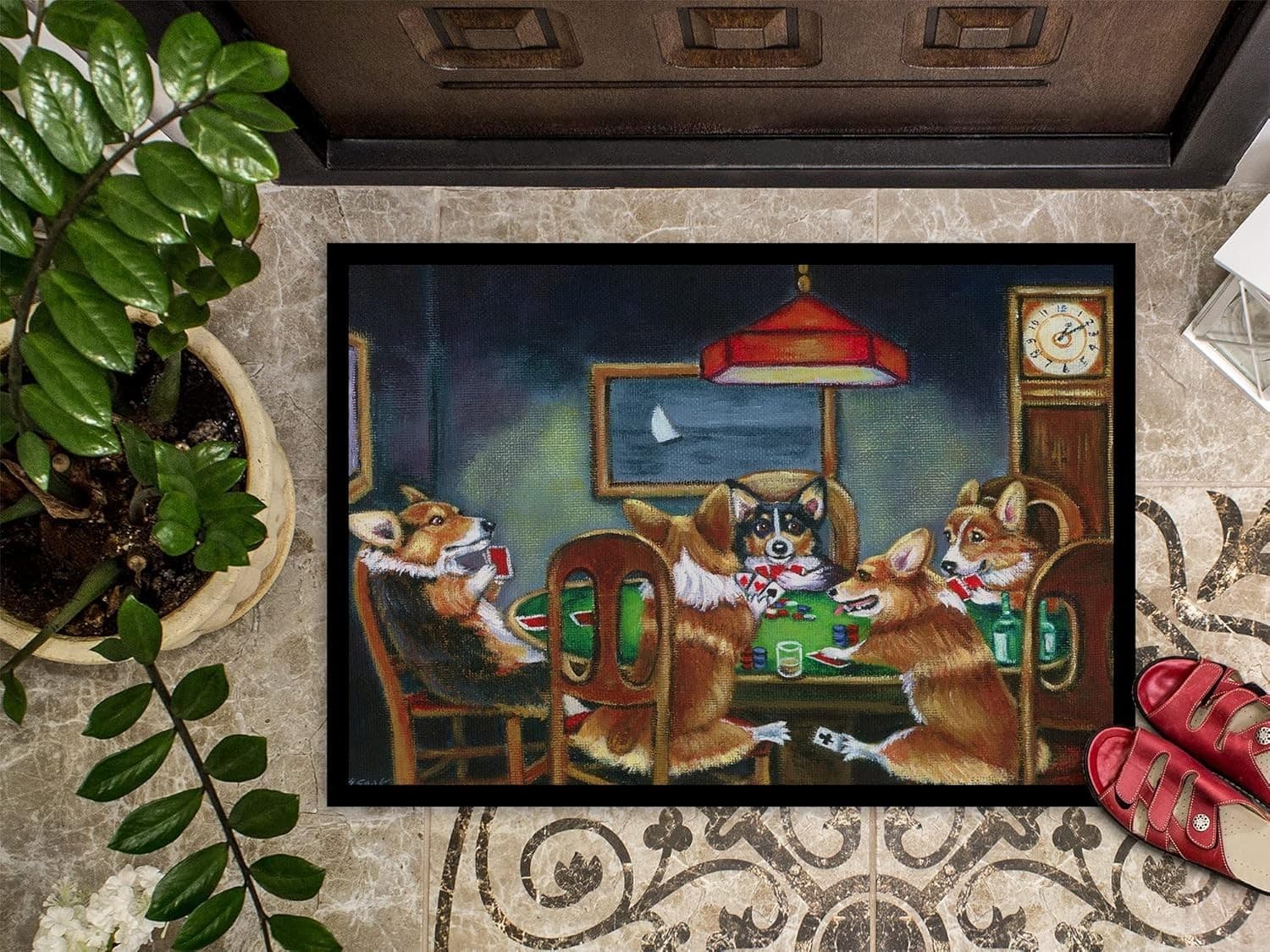 Caroline's Treasures 7416MAT Corgi Playing Poker Doormat 18x27 Front Door Mat - Thumbnail 3