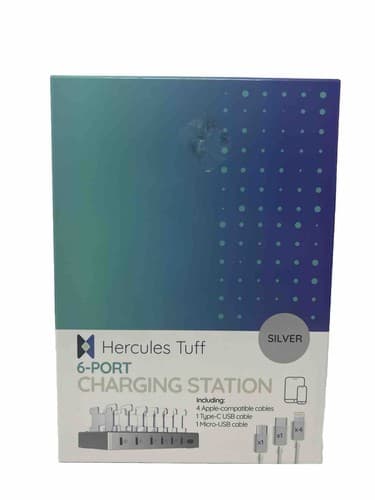 Hercules Tuff Multi-Device Charging Station - 6 USB Fast Ports + 3 USB Cables