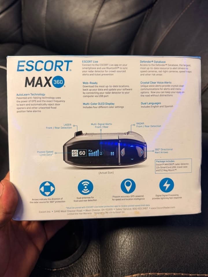 360 -GPS Escort Max Laser Radar Detector Directional Alerts Dual AntennaBL - Thumbnail 3