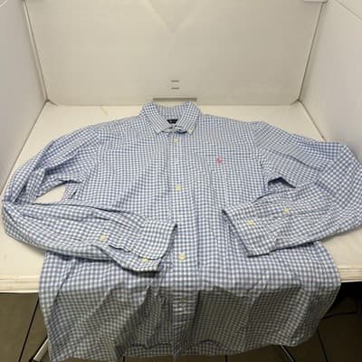 Ralph Lauren Men's Blue And White Plaid Button-Down Shirt size M