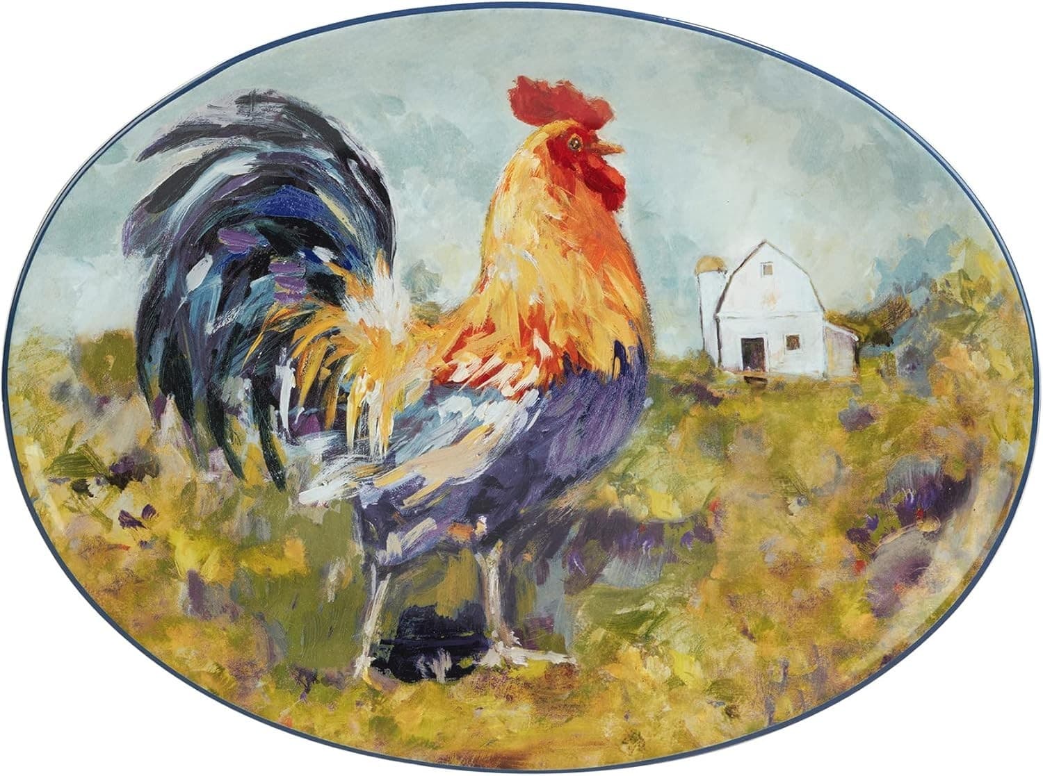 Certified International Rooster Meadow Oval Platter, 16" x 12" x 1.25", Large,