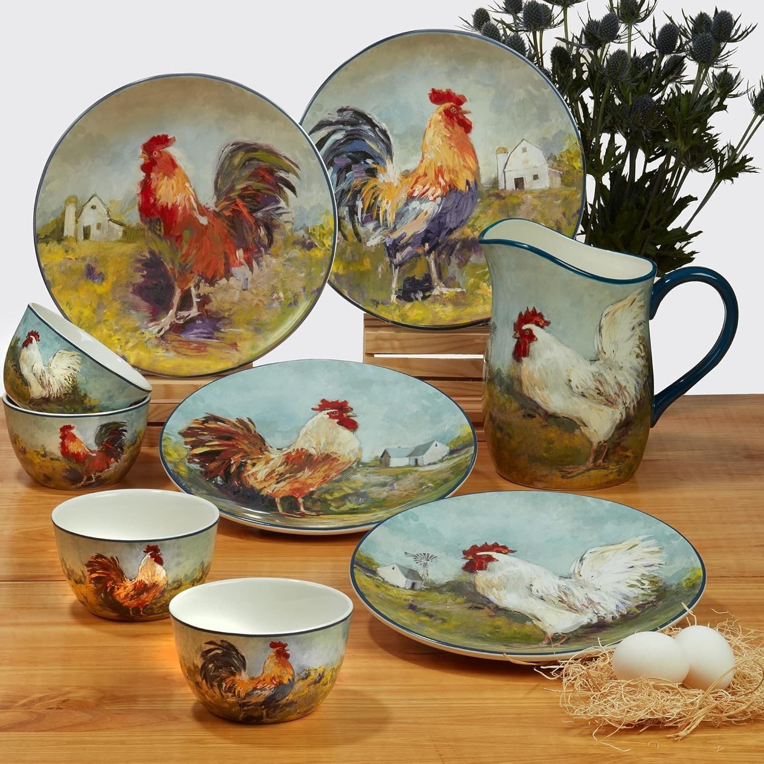 Certified International Rooster Meadow Oval Platter, 16" x 12" x 1.25", Large, - Thumbnail 6