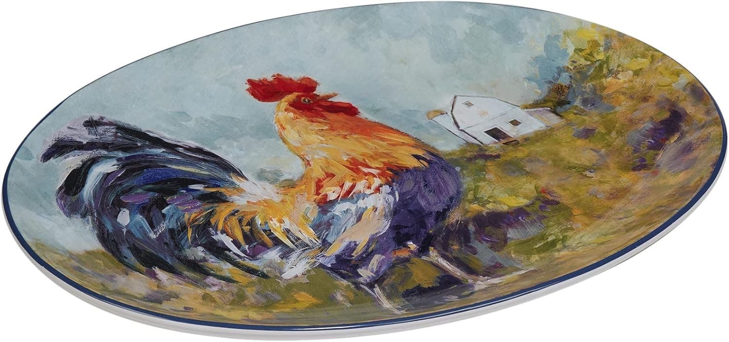 Certified International Rooster Meadow Oval Platter, 16" x 12" x 1.25", Large, - Thumbnail 3